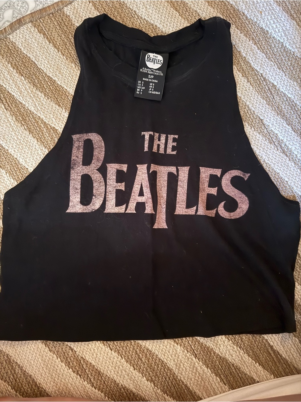 The Beatles Black Tank with Metallic Pink Logo